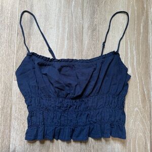 Navy Blue Women's Smocked Crop Top